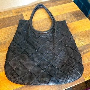 ANTHROPOLOGIE ILLONA 100% LEATHER BLACK LATTICE SHOULDER BAG